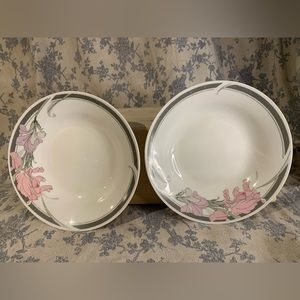 VTG Pair of 2 Gibson Designs Gray & Pink 8" Soup Bowls